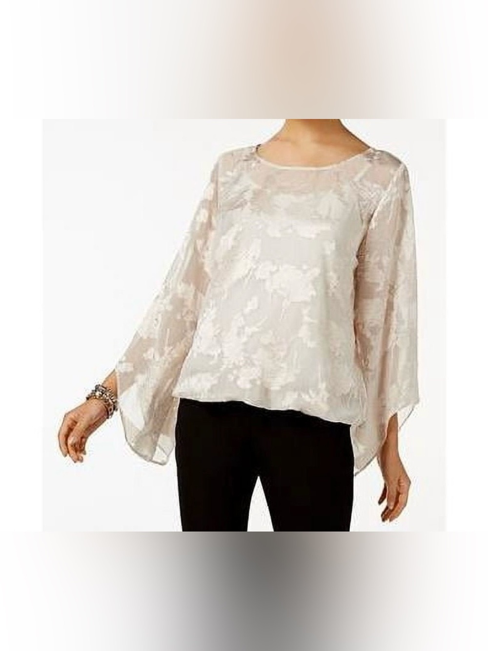 Roz & Ali Sheer Floral Overlay Top in Blush Cream